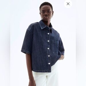 Women’s Denim Blue Pinstripe Short Sleeve Shirt